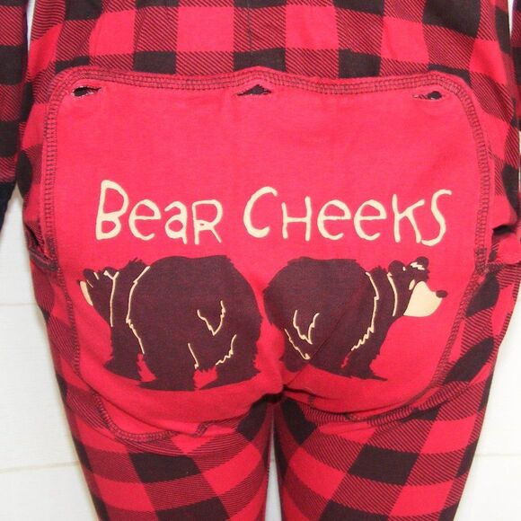 LAZY ONE Union Suit, XS, Bear Cheeks Flap Jack, Buffalo Plaid, Red/Black - Picture 5 of 10